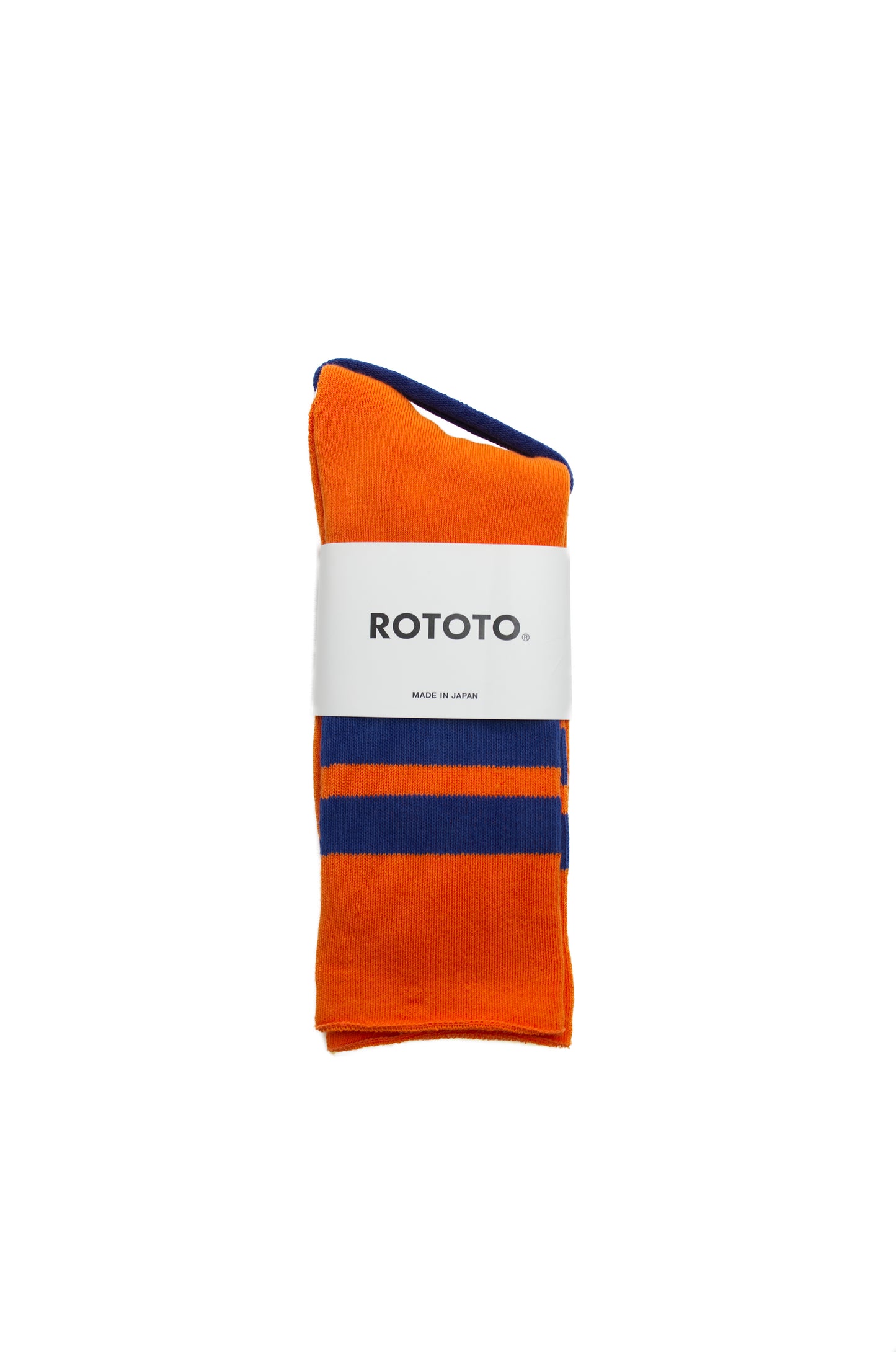 Rototo - Fine Pile Striped Crew Socks, Orange / Dark Blue