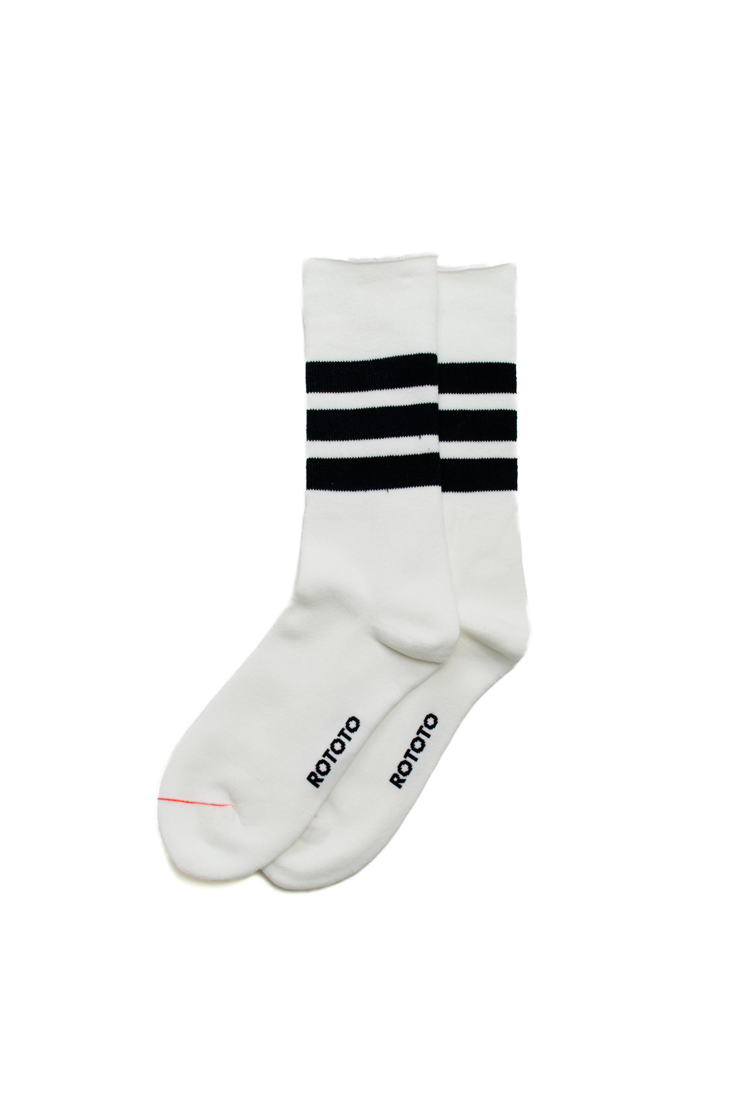 Rototo - Fine Pile Striped Crew Socks, White / Black