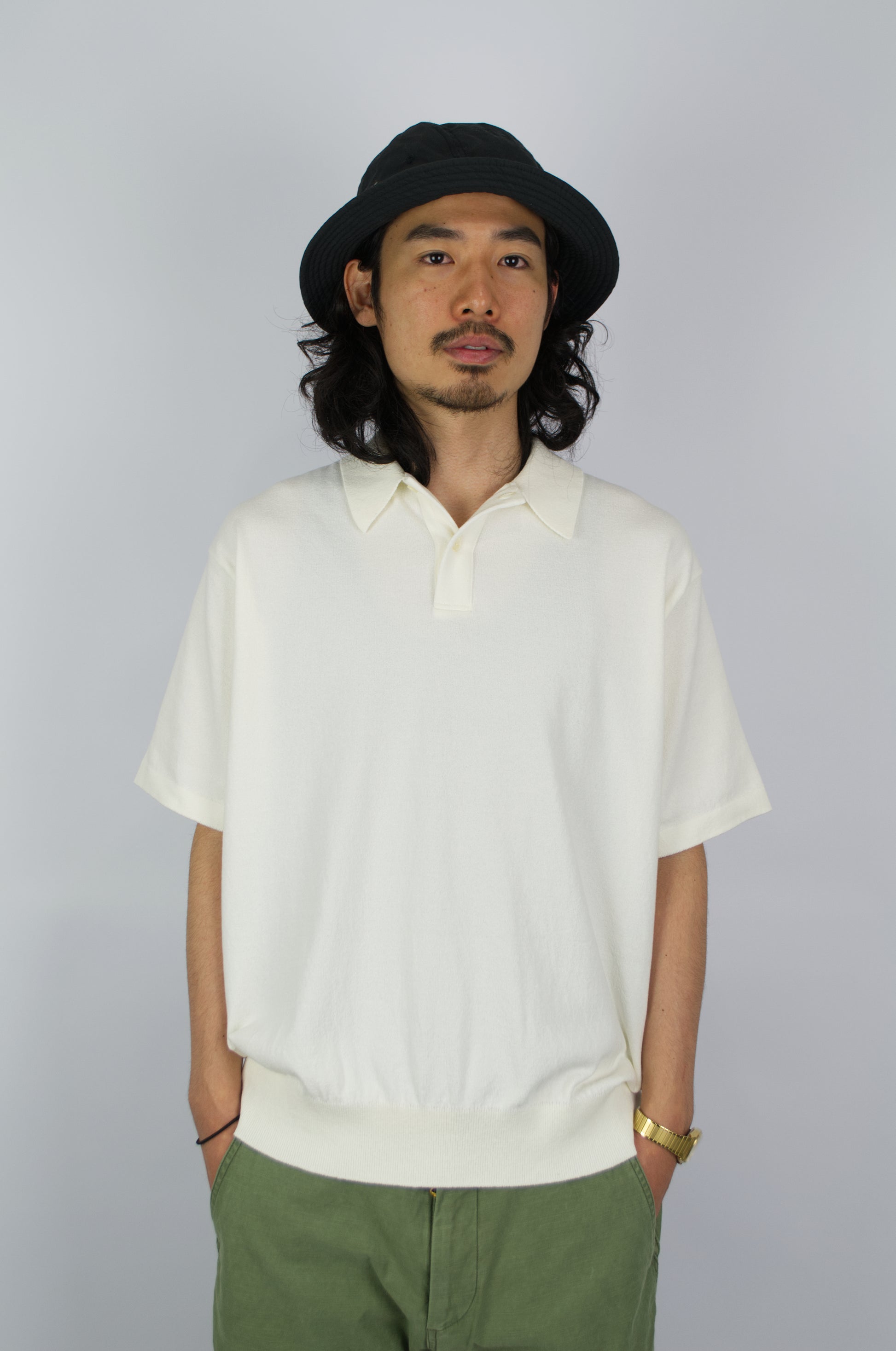 SUNNYSIDERS_YONETOMI_Yonetomi - Wave Cotton Polo, White_knitwear